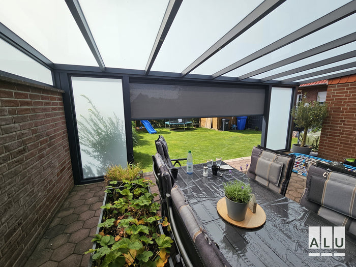 Beschattung für die Terrassenüberdachung von ALU-Terrassenbau