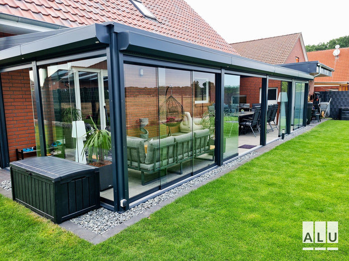 Glasschiebewand für die Terrasse von ALU-Terrassenbau